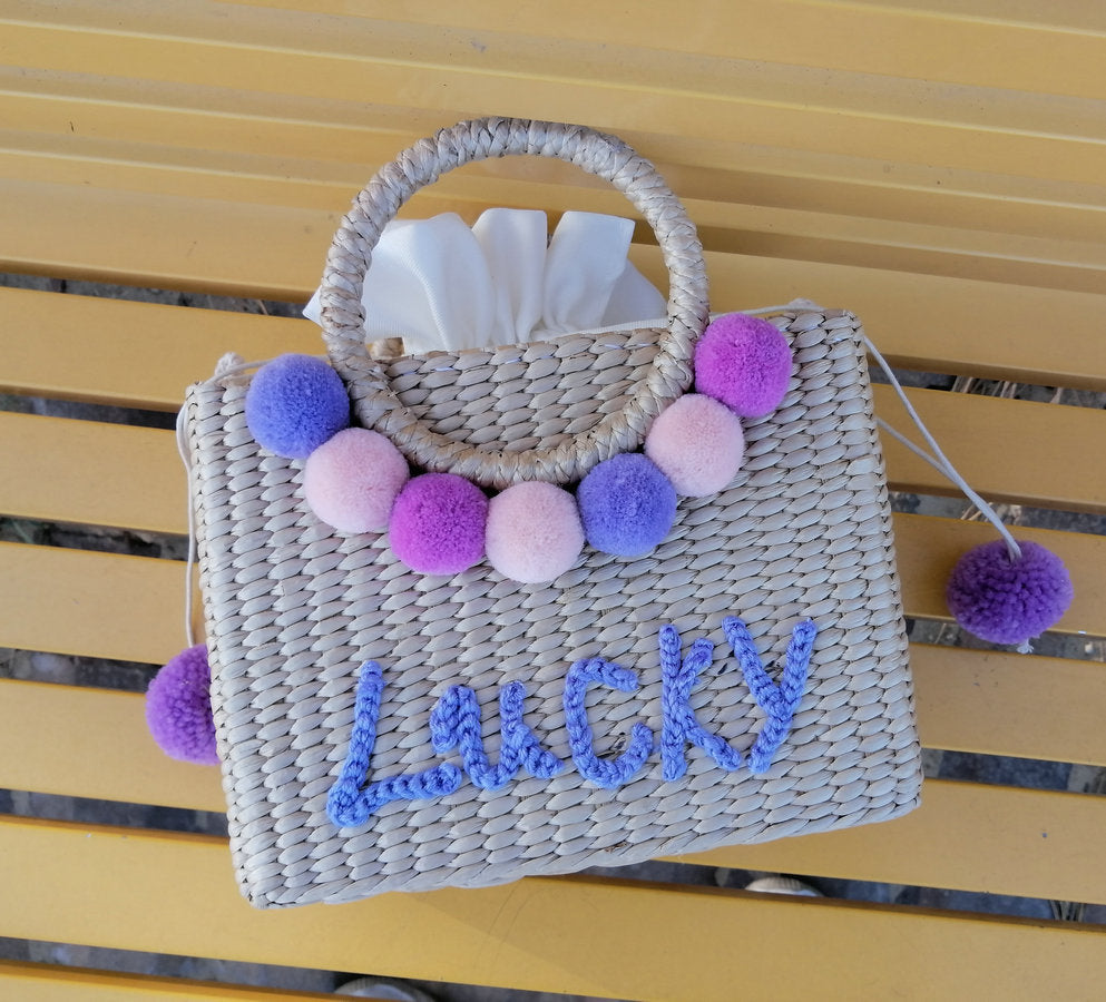 Hydrangea Embroidered Straw Handbag