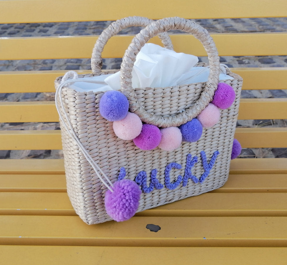 Hydrangea Embroidered Straw Handbag