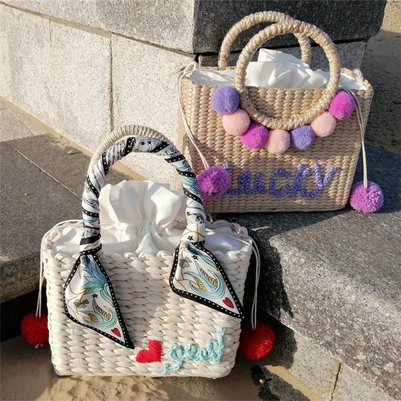 Hydrangea Embroidered Straw Handbag