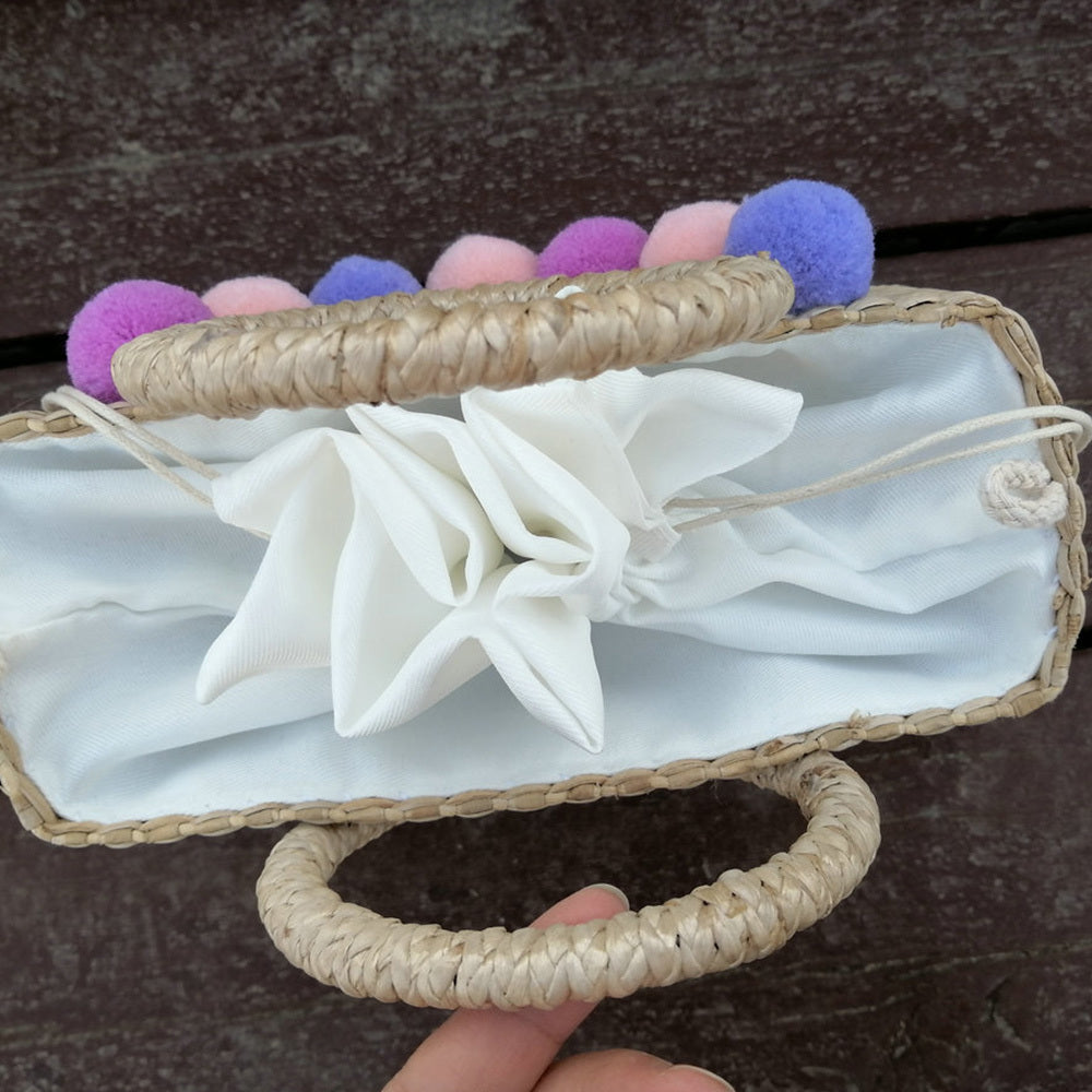 Hydrangea Embroidered Straw Handbag