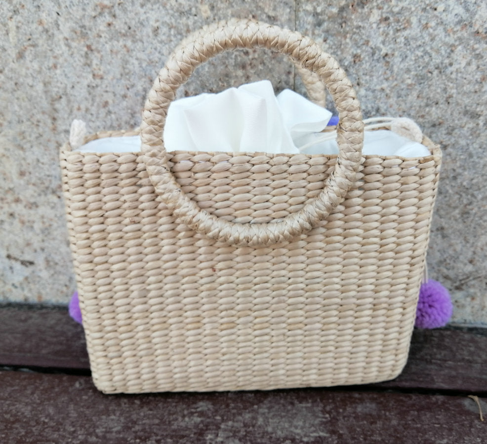Hydrangea Embroidered Straw Handbag